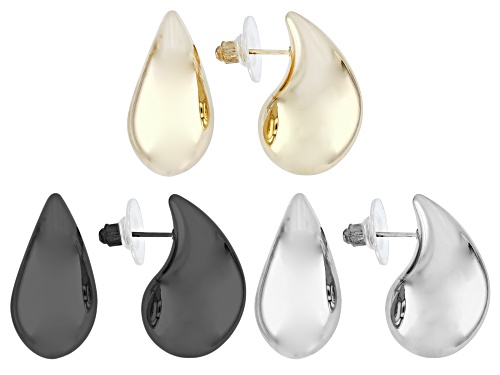 Off Park® Collection, Gold Tone, Silver Tone, Hematine Tone Set of 3 Earrings