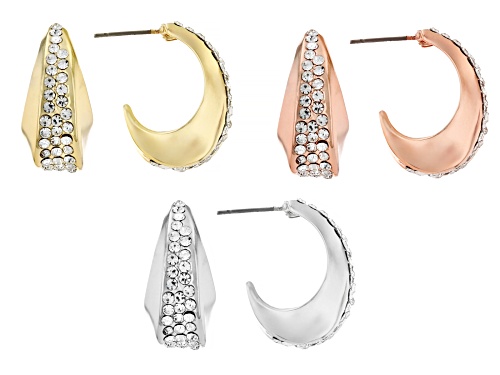 Off Park® Collection, Pave Crystal Tri-Tone Set of 3 Hoop Earrings