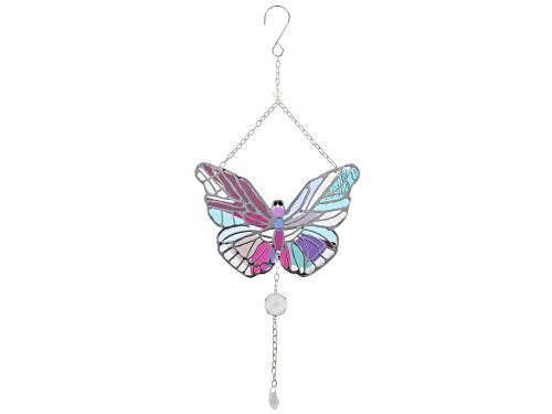 Off Park® Collection, White Crystal Silver Tone Multi-Color Glass Butterfly Sun Catcher