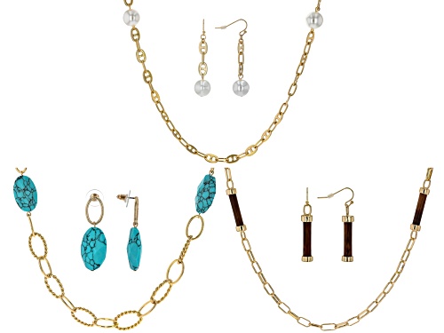 Off Park® Collection, Turquoise Color & Multi-Color Acrylic Gold Tone 6 Piece Necklace & Earring Set