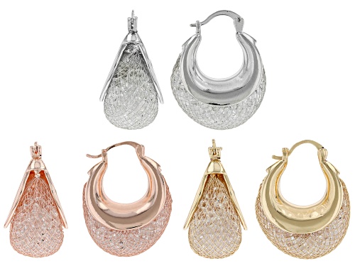 Off Park® Collection,  White Crystal Tri-Tone Mesh Earring Set of 3