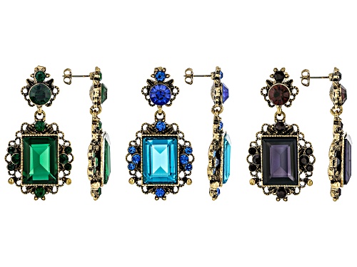 Off Park® Collection, Multi-Color Crystal Antique Tone Set of 3 Dangle Earrings