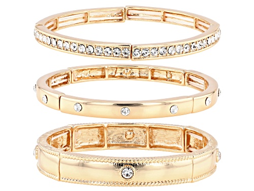 Off Park® Collection, White Crystal Gold Tone Set of 3 Stretch Bracelets