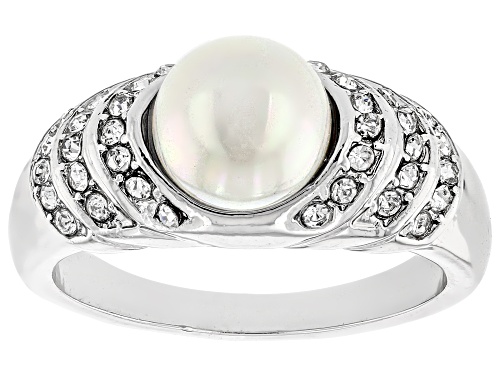 Off Park® Collection, Pearl Simulant & White Crystal Silver Tone Ring - Size 8
