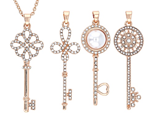 Off Park® Collection, Crystal & Pearl Simulant Gold Tone Set of 4 Key Enhancer Pendants With Chain