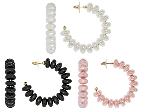 Off Park® Collection, Multi-Color Pearl Simulant Gold Tone Set of 3 Hoop Earrings