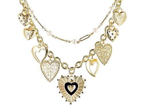 Off Park® Collection, 4-6mm Pearl Simulant With Crystal Gold Tone Heart Charm Necklace