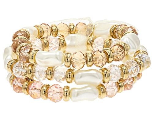 Off Park® Collection 14mm Multi-Color Glass Bead,  5mm Pearl Simulant Gold Tone Set of 3 Bracelets