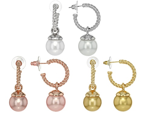 Off Park® Collection, 15.5mm Multi-Color Pearl Simulant Tri-Tone Set of 3 Dangle Earrings