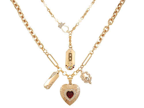 Off Park® Collection, Multi-Color Crystal & Pearl Simulant Gold Tone Heart Necklace