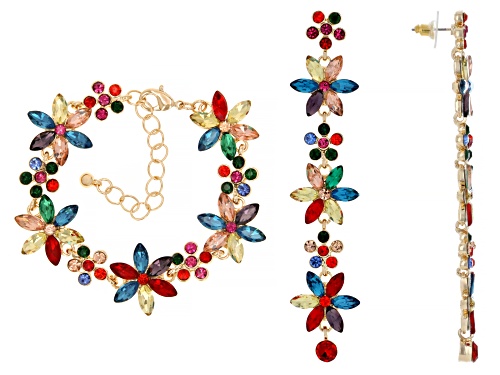 Off Park® Collection, Multi-Color Crystal Gold Tone Floral Bracelet & Earring Set