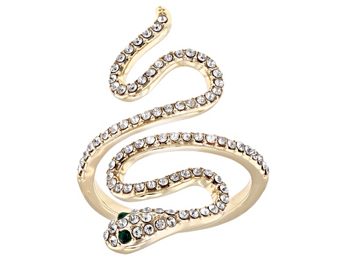 Off Park® Collection, White & Emerald Color Crystal Gold Tone Snake Ring - Size 6