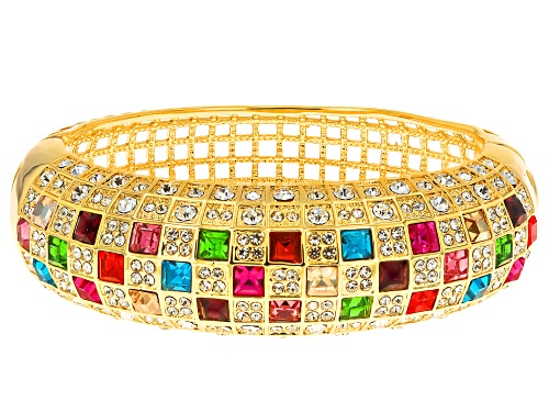 Off Park ® Collection, Multi Color Crystal Gold Tone Bangle Bracelet - Size 7