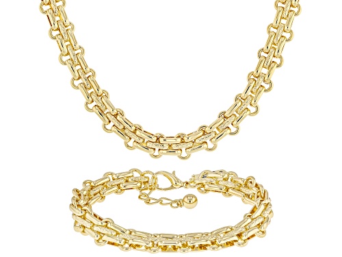 Off Park® Collection, Gold Tone Triple Layered Wide Box Link Necklace & Bracelet Set