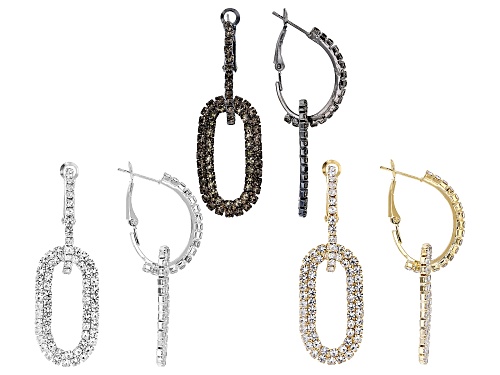 Off Park® Collection, White Crystal Gold, Silver, & Hematine Tone Link Earring Set of 3