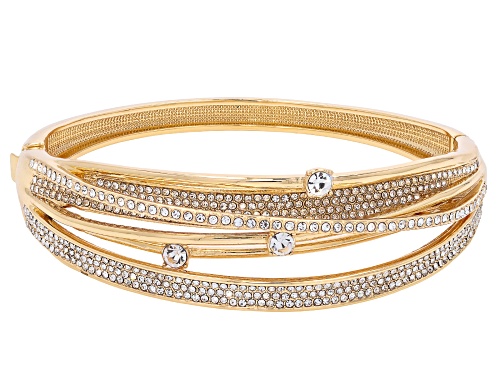 Off Park® Collection, White Crystal Gold Tone Crossover Bangle Bracelet