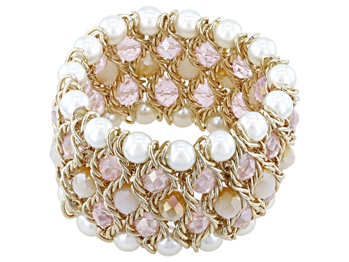 Off Park® Collection, Pearl Simulant & Pink Crystal Gold Tone Statement Stretch Bracelet