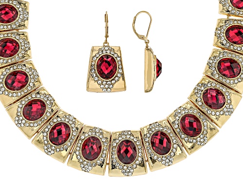 Off Park® Collection, Red & White Crystal Gold Tone Statement Necklace & Earring Set
