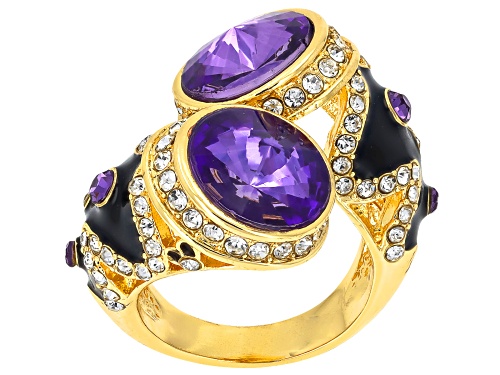 Off Park® Collection, Violet & White Crystal, Enamel Gold Tone Bypass Ring - Size 7