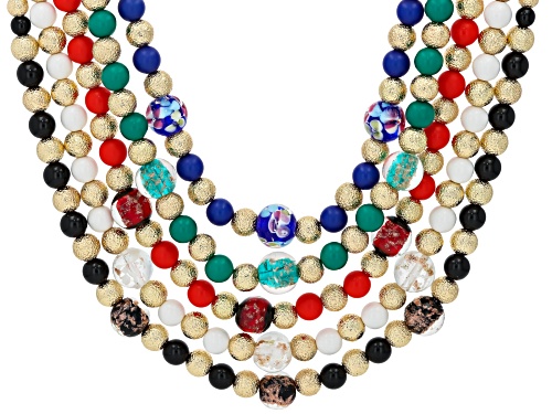 Off Park® Collection, Multi-Color Murano Inspired Glass Gold Tone Set of 5 Necklaces - Size 18