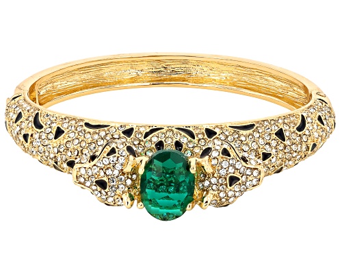 Off Park® Collection, White & Green Crystal Black Enamel Gold Tone Jaguar Bracelet