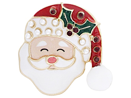 Off Park® Collection Red & White Crystal & Enamel Gold Tone Santa Claus Brooch