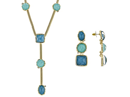 Off Park® Collection, Waterfall Color Acrylic, White Crystal Gold Tone Necklace & Earring Set