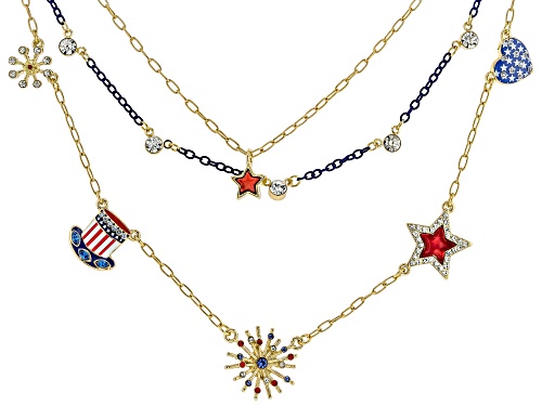 Off Park® Collection, Multi-Color Enamel & Crystal Gold Tone Patriotic Multi-Row Necklace