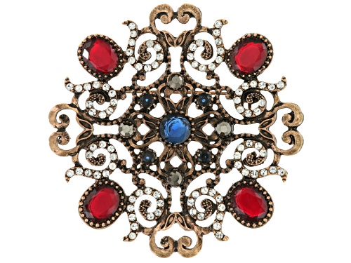 Off Park ® Collection Multicolor Crystal Antiqued Rose Tone Brooch
