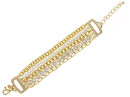 Photo of Off Park ® Collection White Crystal Pearl Simulant Gold Tone Multi Row Bracelet