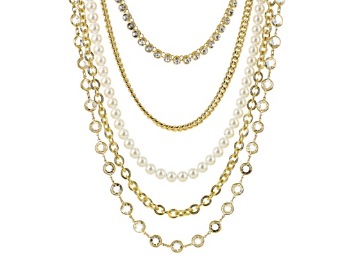 Photo of Off Park ® Collection White Crystal Pearl Simulant Gold Tone Multi Row Necklace