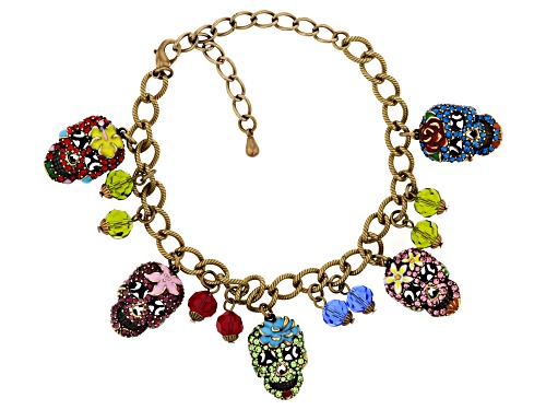 Off Park ® Collection multi color crystal antiqued gold tone day of the dead charm bracelet