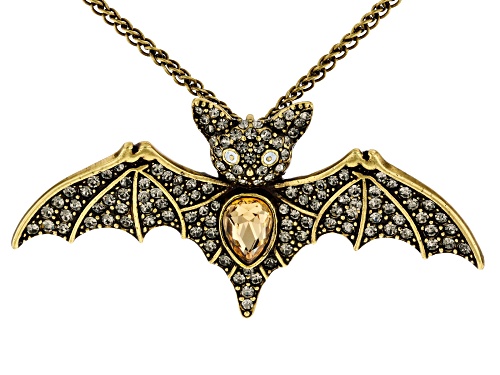 Off Park ® Collection Multi color crystal antiqued gold tone bat necklace