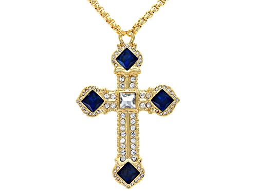 Off Park ® Collection white and blue crystal gold tone cross necklace