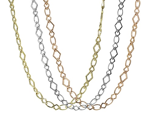 Off Park ® Colllection Gold Tone Silver And Rose Tone Geometric Necklace Set Of 3 - Size 32