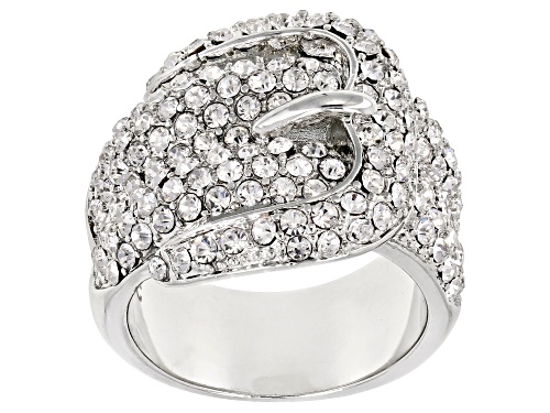 Off Park ® Collection White Crystal Silver Tone Belt Buckle Ring - Size 6