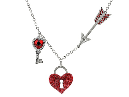 Off Park ® Collection Red Crystal White Crystal Silver Tone Valentine's Day Necklace - Size 18