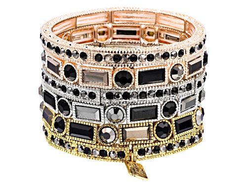 Photo of Off Park ® Collection Black And Silver Crystal Three-Tone Stretch Bracelet Set Of 6