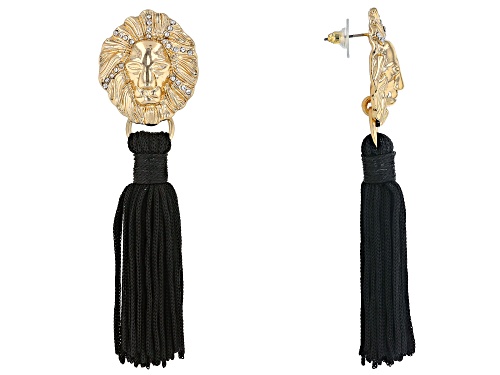 Off Park ® Collection White Crystal Gold Tone Lion Face Tassel Earrings