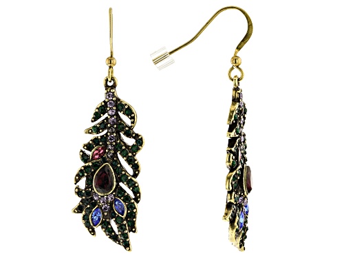 Photo of Off Park ® Collection Multicolor Crystal Antiqued Gold Tone Feather Earrings
