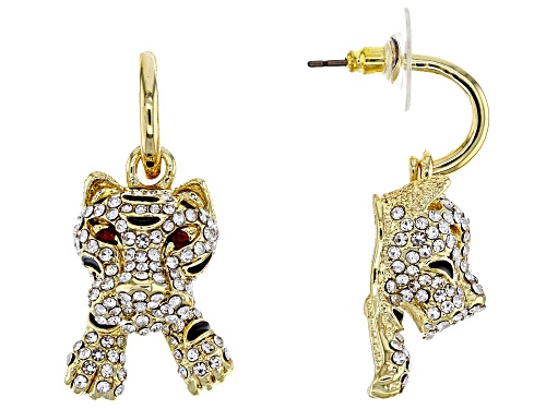Photo of Off Park ® Collection, White Crystal Black Enamel Gold Tone Tiger Earrings