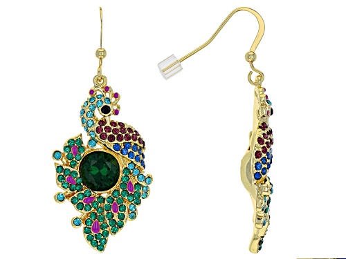 Off Park ® Collection, Multi-color Crystal Shiny Gold Tone Peacock Earrings