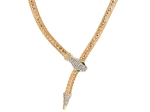 Off Park ® Collection Green & White Crystal Gold Tone Mesh Magnetic Snake Necklace