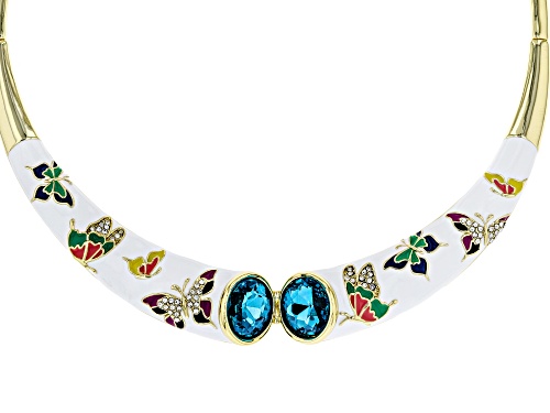Photo of Off Park ® Collection, Blue and White Crystal With Multi-Color Enamel Gold Tone Butterfly Collar