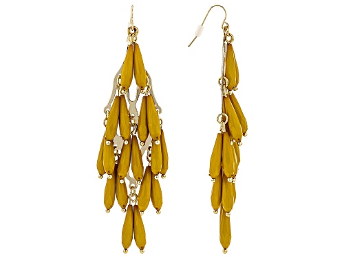 Photo of Off Park ® Collection, Yellow Elongated Pear Shape Bead Gold Tone Earrings