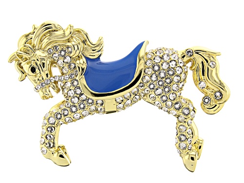 Off Park ® Collection, White Crystal  14K Gold Over Base Metal Horse Brooch