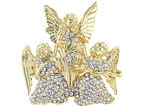 Off Park ® Collection, Round White Crystal Gold Tone Angel Brooch