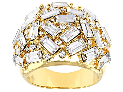 Off Park ® Collection, Mixed Shape Clear Crystal Gold Tone Statement Ring - Size 6