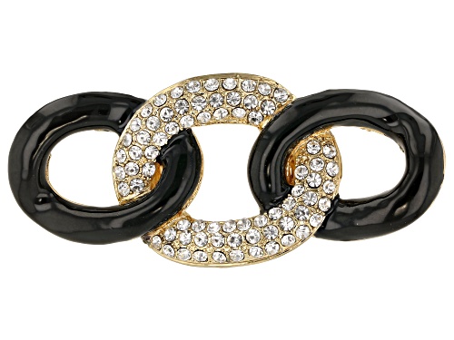 Off Park ® Collection, White Crystal With Black Enamel Gold Tone Black Chain Link Brooch