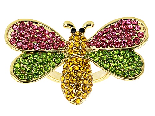 Off Park ® Collection, Multi-color Crystal Gold Tone Bee Ring - Size 9